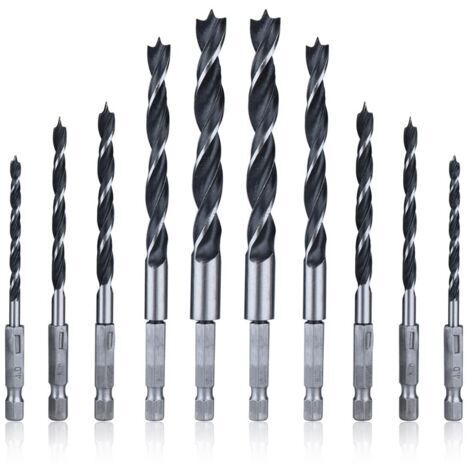 Sollbry 2 Jeux 5pcs Forets à Bois Hélicoïdaux en HSS de 6.35mm Tige Hexagonale Mèche à Bois 4 mm/ 5 mm/ 6 mm/ 8 mm/ 10 mm Foret Fraise à Torsion pour Perçage de Métal Plastique Bois