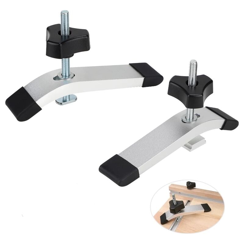 Sollbry 2 Lots de T-Track Hold Down Clamp de Alliage d'Aluminium, T Track Jeu de Pinces de Maintien en T à Action Rapide pour Outils de Travail du