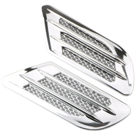 Sollbry 2 pegatinas para rejilla de ventilación lateral de coche, cubierta para orificio de ventilación, red decorativa universal para coche (plateada)