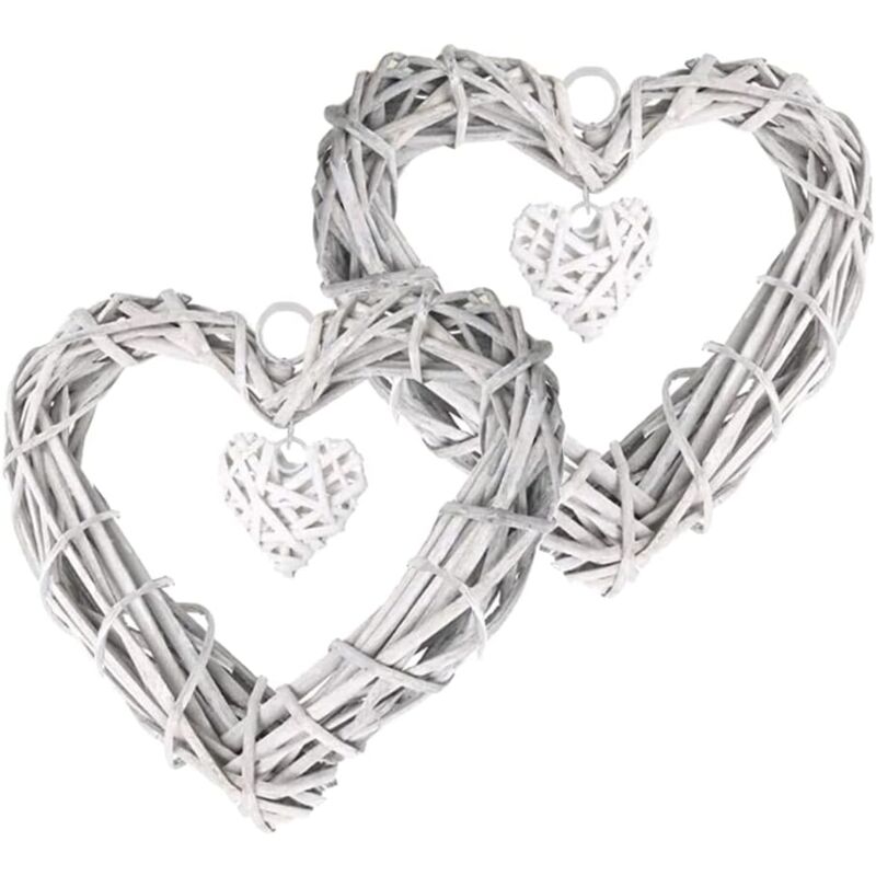 2 Pièces Suspendre Couronne en Rotin,Rotin Suspendus de Cœur Forme Couronne en Rotin Cœurs Décoratifs pour Décoration D'intérieur - Sollbry