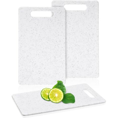 Sollbry 2 Stück kleines Schneidebrett für die Küche, Mini-Kunststoff-Schneidebrett, spülmaschinenfest, Granitfarbenes Schneidebrett für Camping, Lebensmittel, Obst, Gemüse, leicht zu greifen (weiß)