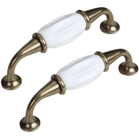 Sollbry 2 tiradores de cerámica blanca para muebles, para armarios de cocina, cajones, etc., de aleación de zinc, distancia entre agujeros: 96 mm.