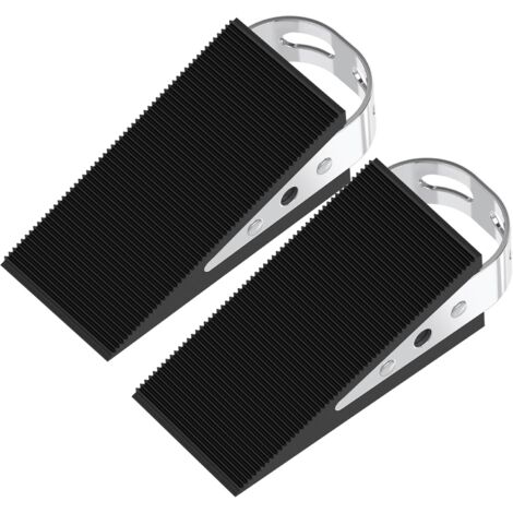 Sollbry 2 topes de goma para puerta, protectores de puerta móviles, cuñas de goma antideslizantes negras con soportes de acero inoxidable, cuñas antiarañazos.