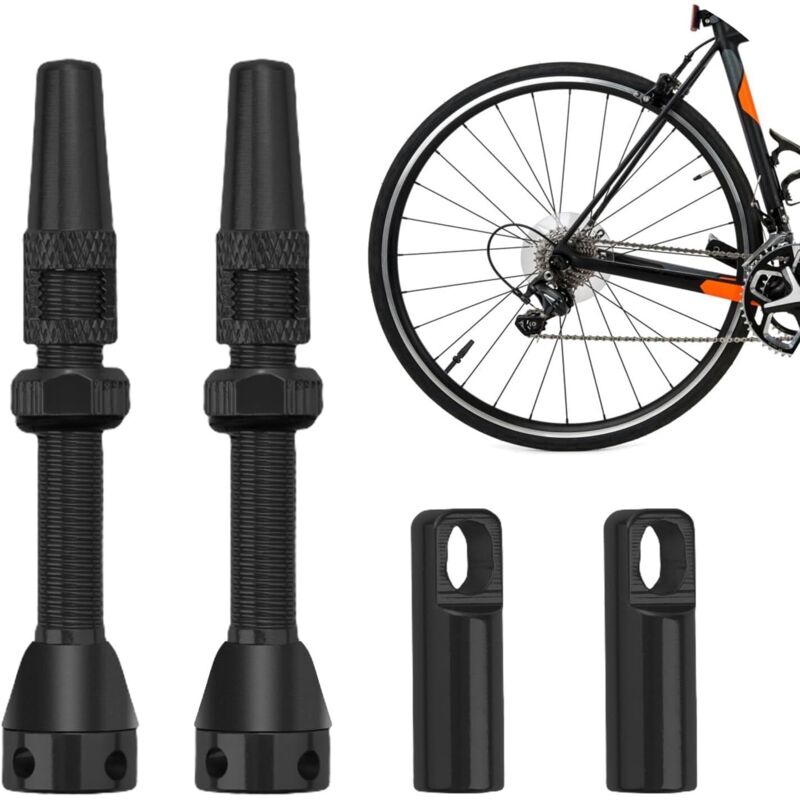 2 válvulas de bicicleta sin cámara, 44 mm, universales para mtb, con herramienta de extracción de núcleo (negro) - Sollbry