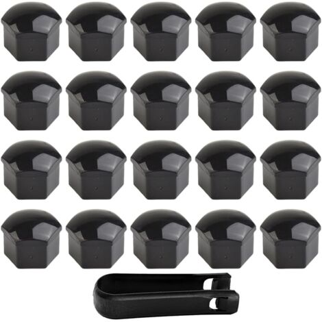 Sollbry 20 tapas para tuercas de rueda de 17 mm, cubiertas hexagonales para tuercas de neumáticos con juego de herramientas de extracción para coches (negras)