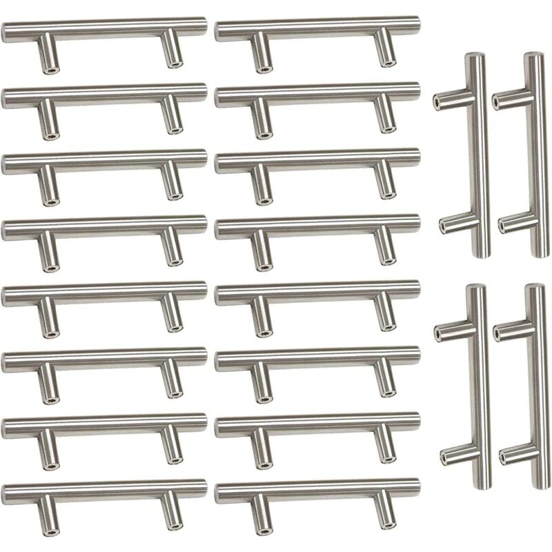Sollbry - 20 x Poignee de Meuble Cuisine Acier Brossé t- Bar Bâton Cuisine Porte Poignées Acier Inoxydable,Ø 12mm (Hole Centers:96mm)