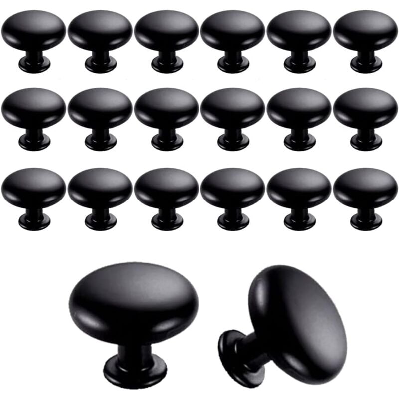 Sollbry - 20PCS Boutons de Porte Boutons de Tiroir 28mm Vintage Poignées Boutons de Meuble de Meuble pour Placards de Cuisine (Black)