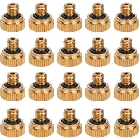 Sollbry 20pcs Buses de Brumisation en Laiton, Buses de Brumisation Filetées pour Tube 1/4 Système de Refroidissement Extérieur Humidification de l'Aménagement Paysager de Serre
