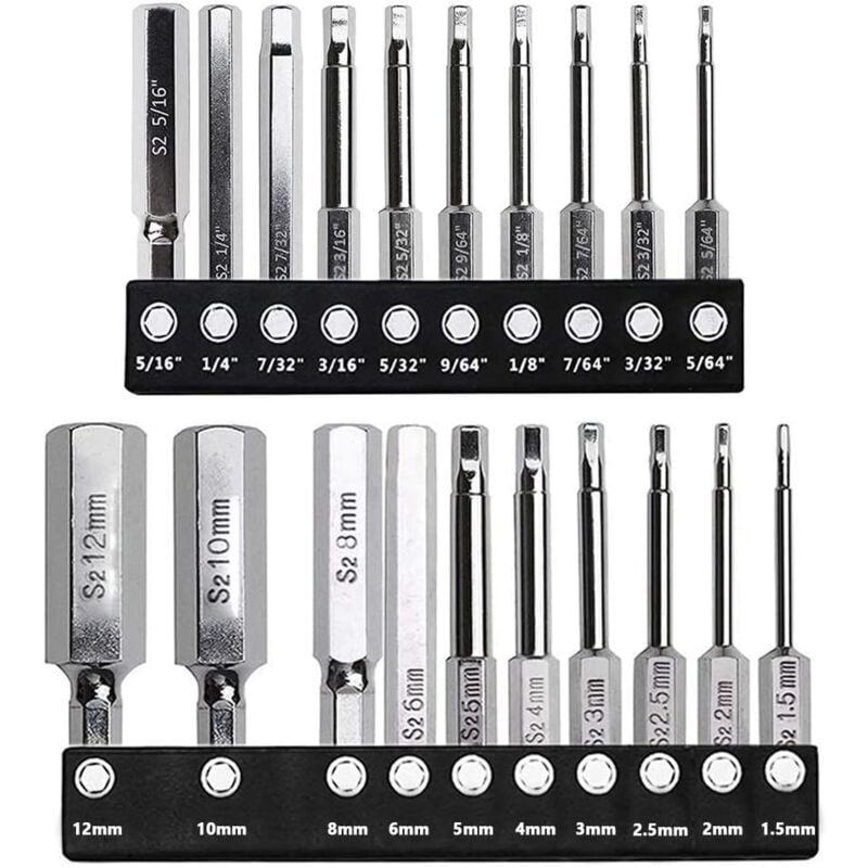 Sollbry - 20pcs Embouts de Tourvenis Magnétique Hexagonale 6.35mm Tige Hex Embout Tournevis Bit Set à Tête Hexagonale Métrique et sae pour Visseuse