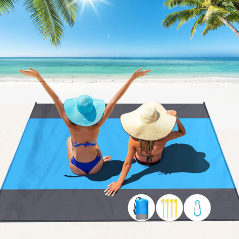 Sollbry 210 x 200cm Sandproof Beach Mat, Large Waterproof Beach Blanket Compact Beach Mat for Beach, Camping, Picnic, Travel (Blue)
