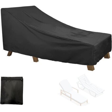 Sollbry 210D Oxford Housse Chaise Longue de Exterieur , Bâche de Protection pour Bain de Soleil Jardin Imperméable, Couverture de Housse pour Transat pour Patio avec Corde(Size:2087641/79cm,Color:Noir
