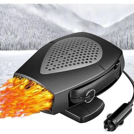 Sollbry 24v  Chauffage de Voiture Allume Cigare 150w Portable Ventilateur électrique Souffleur d'air Chaud pour Voitures avec Prise Allume-Cigare avec désembuage Rotatif à 360 degrés (Noir + Gris)