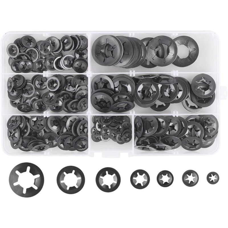Image of Sollbry - 280 pezzi Rondelle elastiche, Rondelle elastiche in acciaio, Rondelle elastiche a serraggio rapido M3 M4 M5 M6 M8 M10 M12, 7 misure, Nero