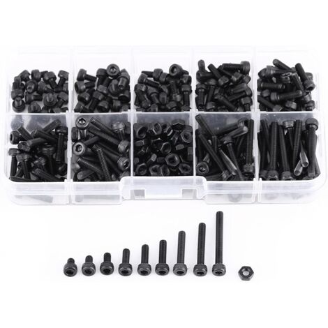 Sollbry 280pcs Kappe Kopf Innensechskant Schraube Mutter Sortiment Schwarz M3 12,9 Metrische Maschine Verschluss Sortiment Kits, Gewindelnge 4/5/6/8/10/12/16/20 / 25mm Noir