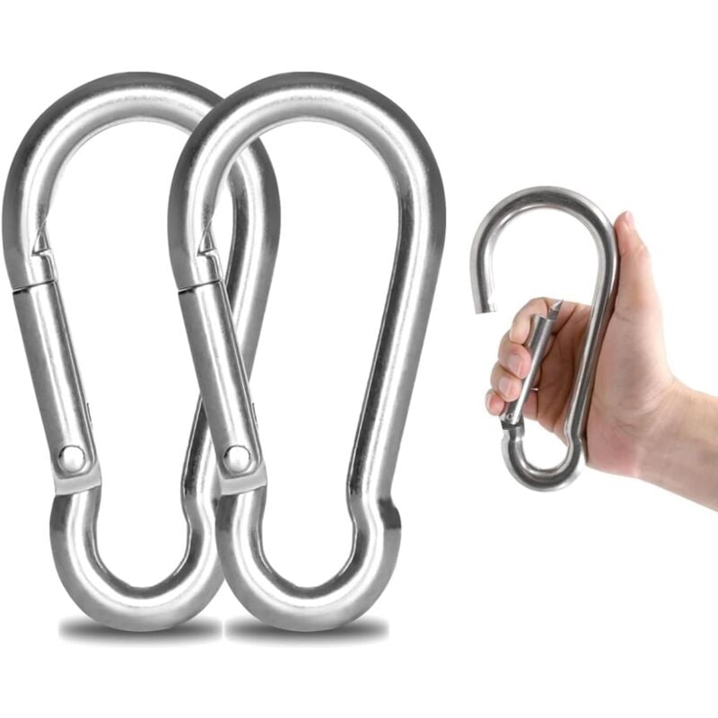 Sollbry - 2PCS - M12 Mousqueton en Acier Inoxydable 304 - Grand Mousqueton Inox 140mm de Fixation Capacité de Charge de 800 kg, Crochet Mousqueton