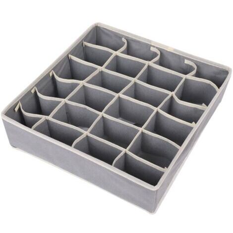 Sollbry 2PCS Organisateur de tiroirs pour Chaussettes Boîtes de Rangement Pliables pour Chaussettes, Organiseurs de Tiroir Sous Vêtements Non Tissé, 24 Compartiments de Rangement pour Chaussettes, Gri
