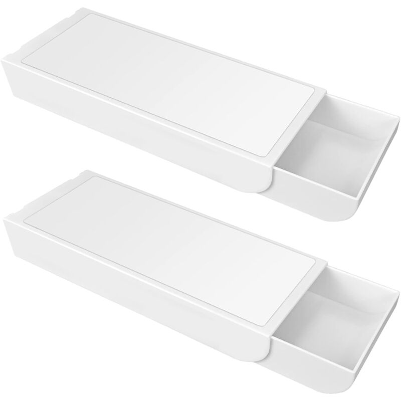 Sollbry - 2x Sous le Tiroir de Bureau, Tiroir sous la Table, Auto-adhésif Organisateur de Crayon Papeterie, Boîte de Rangement Invisible Sous la