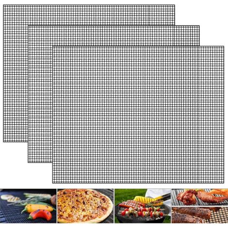 Sollbry 3 alfombrillas antiadherentes para parrilla de barbacoa, color negro, reutilizables, resistentes al calor, para cocinar verduras y mariscos.