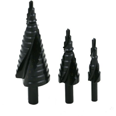 Sollbry 3 brocas escalonadas de 4-12/20/32 mm, brocas escalonadas de acero inoxidable HSS para metal, triángulo cónico de titanio, con vástago hexagonal, para taladrar con destornillador en acero, lat