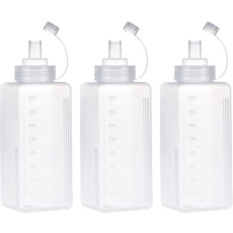 Sollbry 3 Pcs Bouteille à Condiments, Transparent Bouteille de Sauce, Large Bouche Presser Les Bouteilles, Flacon Souple en Plastique pour la Peinture, la Cuisson, Le Ketchup, l'huile d'olive (800ML)