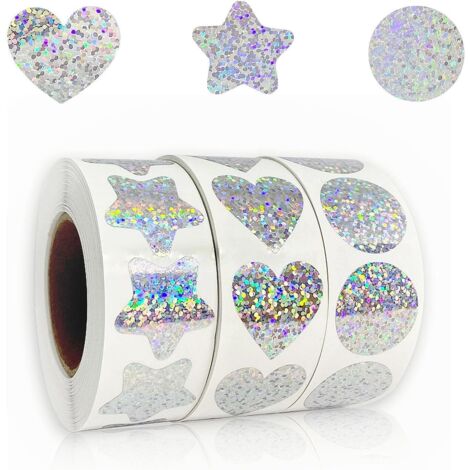 Sollbry 3 Pièces Autocollants Argentés Scintillants, Multicolore Autocollants Coeur Mariage, Saint Valentin Heart Sticker, Stickers Anniversaire, pour les Mariages, les Cadeaux, les Produits de Boulan