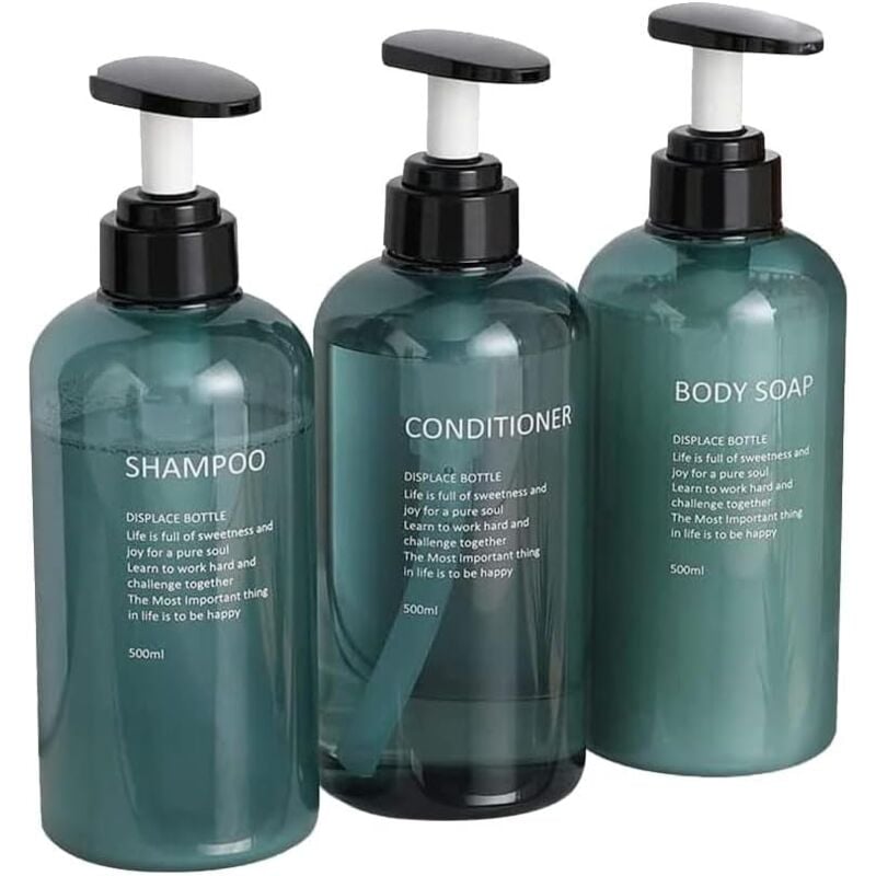 3 pièces Bouteilles de shampoing Remplissage 500 ml, 500 ml Flacon Pompe en Plastique, Shampooing Vides Réutilisable Flacon pour Le shampooing, Le