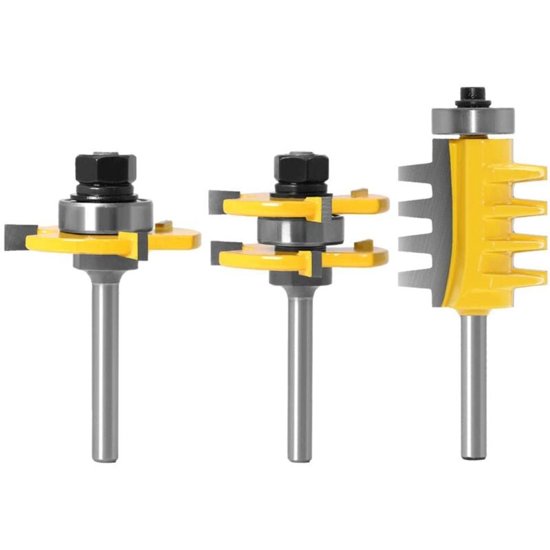 Sollbry - 3 Pièces Jeu de Mèches de Ciseau en Carbure à Queue de 6 mm, Coupe-joint Réversible à Colle à Doigts,Fraise à Rainure et Languette à 3