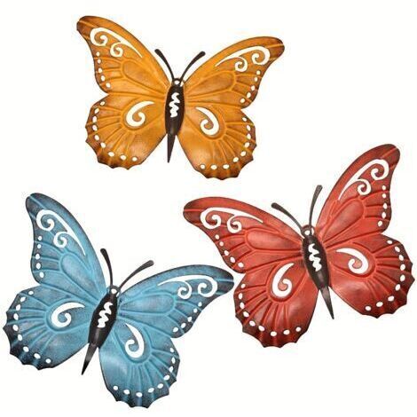 Sollbry 3 Pièces Papillon en Métal,Art Mural 3D Papillon Suspendu Decoration,Papillon Sculptures Décor Pour Jardin Balcon Chambre Salon Intérieur Extérieur