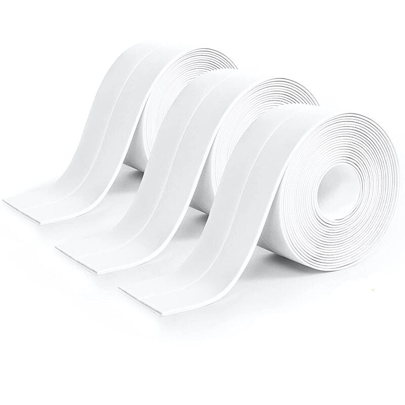 Sollbry - 3 Pièces Rouleau Joint Silicone Blanc Salle De Bain, Ruban Adhésif Blanc Cuisine Ruban D'Étanchéité, Anti-Fuite Adapté à De Salle De Bains,