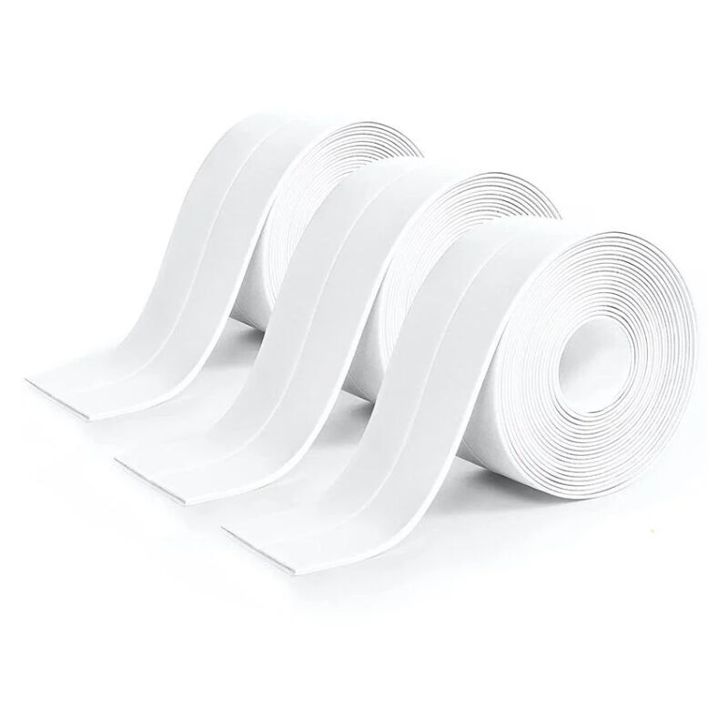 Sollbry - 3 Pièces Rouleau Joint Silicone Blanc Salle De Bain, Ruban Adhésif Blanc Cuisine Ruban D'Étanchéité, Anti-Fuite Adapté à De Salle De Bains,