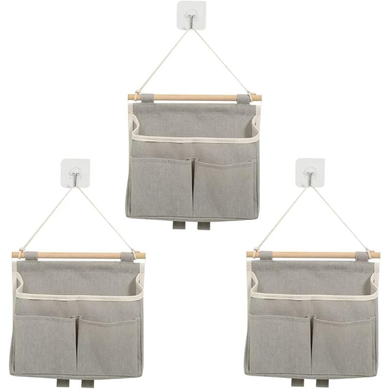 3 Pièces Sac de Rangement Suspendu, Sac de Rangement Mural avec 3 Poches Organiseurs Suspendus avec Crochet Adhésif Rayonnage de Porte de Grande