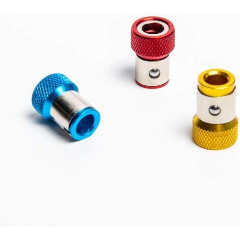 Sollbry 3 piezas de anillo portatornillos magnetizador universal extraíble de aleación magnética antideslizante para destornilladores con vástago hexagonal de 1/4 de pulgada y puntas dobles, rojo, azu