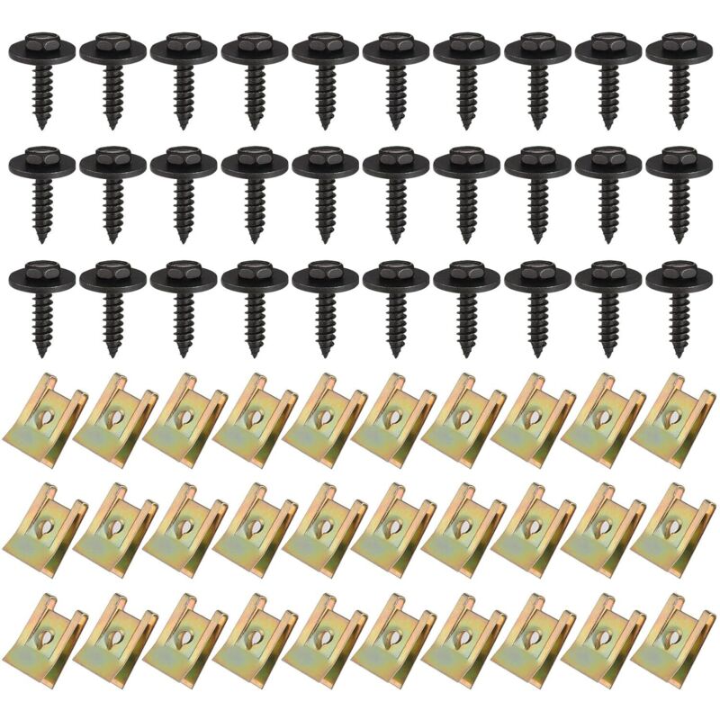 Sollbry - 30 juegos de tornillos y tuercas para guardabarros, clip de sujeción metálico en forma de u con tornillo autorroscante de cabeza hexagonal,
