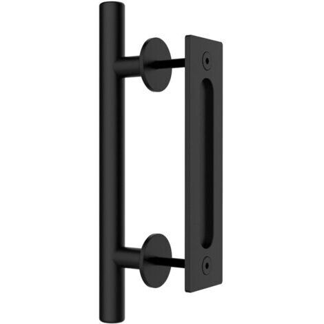 Sollbry 30cm Matériel de poignée de porte de grange coulissant, avec poignée de doigt de chasse d'eau, poignée et kit de poignée de porte de grange de chasse d'eau pour armoire de porte de garage