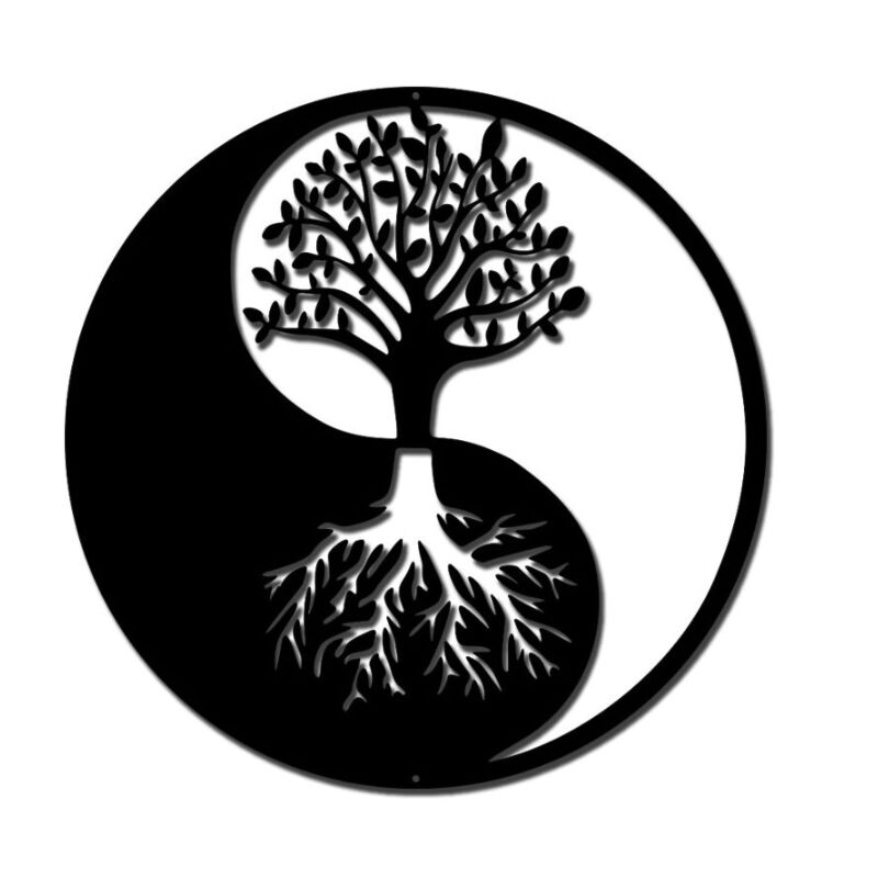 Sollbry - 30cm、Arbre de Vie Décoration Murale en Métal, Yin Yang Mur Art Noir Tenture Murale Décor Silhouette Mur Art pour Chambre Salon Salle de