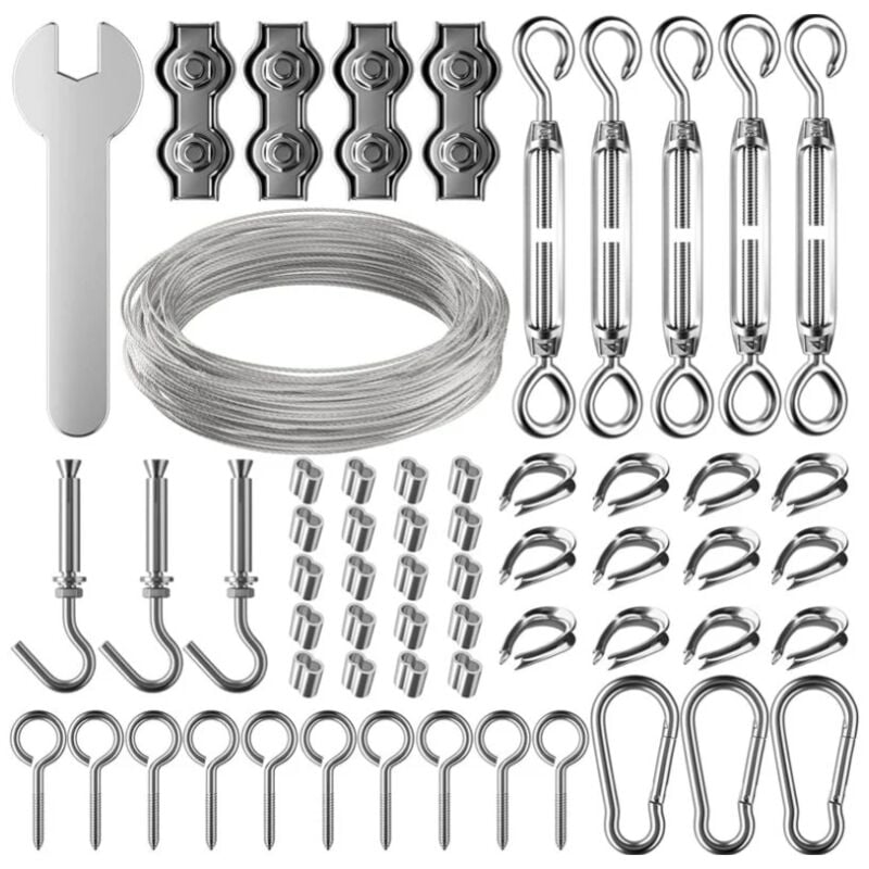 Sollbry - 30m Corde en Acier Inoxydable à Suspendre Kit,2mm Câble en acier inoxydable revêtu avec Tendeur et Crochets,pour Suspension
