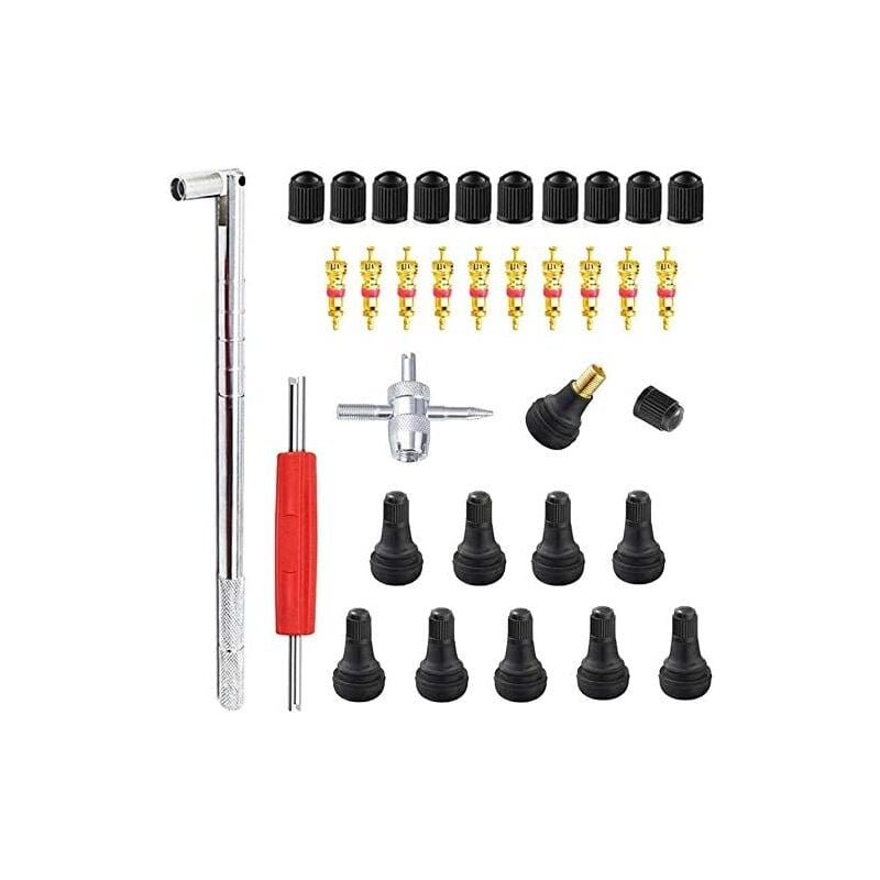 Sollbry - 33Pcs Demonte Valve Pneu Outil Remover pour Voiture Remplacement, Valve Core 10pcs, Outil de Réparation - Tire Repair Kit