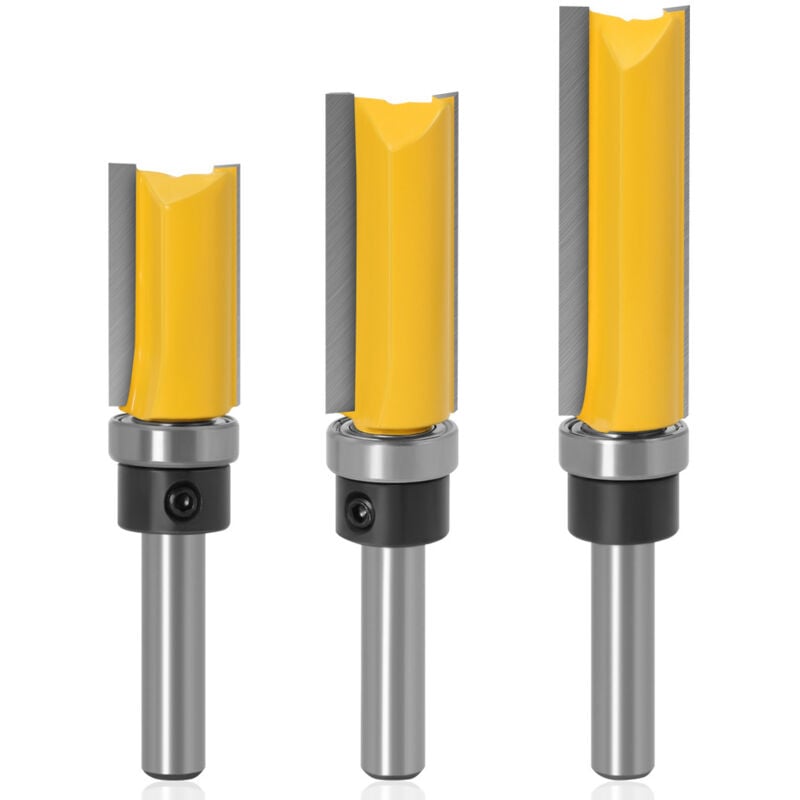 Sollbry - 3Pcs 8mm Tige Fraise à Affleurer, Fraise à araser Fraise à Copier Avec Roulement Supérieur, Outils de Fraisage de Menuiserie