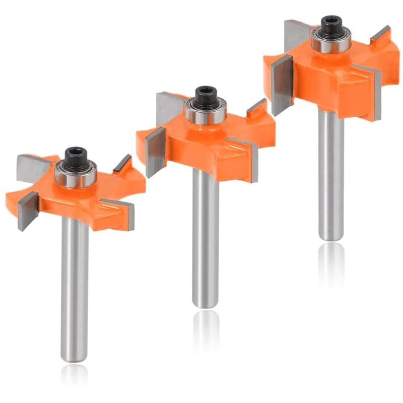 Sollbry - 3Pcs 8mm Tige Fraise à Rainurer et Languette, Fraise à Bois en t Forme Fraise de Rainure avec Roulement Set Outil de Coupe Bois 4 Dents pou