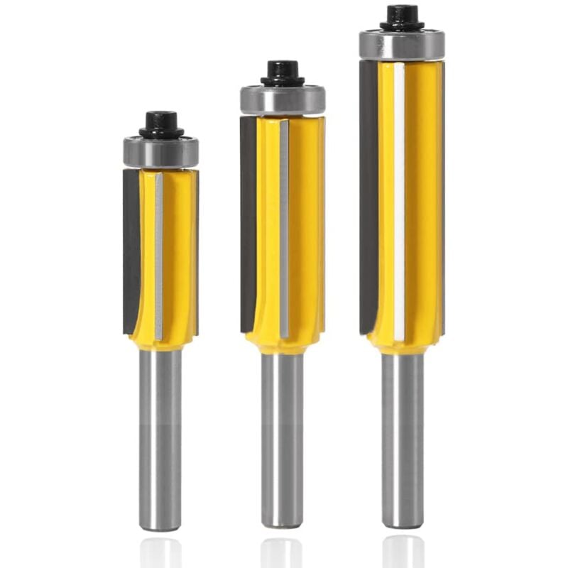 Sollbry - 3Pcs 8mm Tige Fraise Defonceuse, Fraise à Bois 4 Flûte Fraise à Copier avec Roulement Supérieur Diamètre de Coupe 14mm/16mm/16mm Fraise