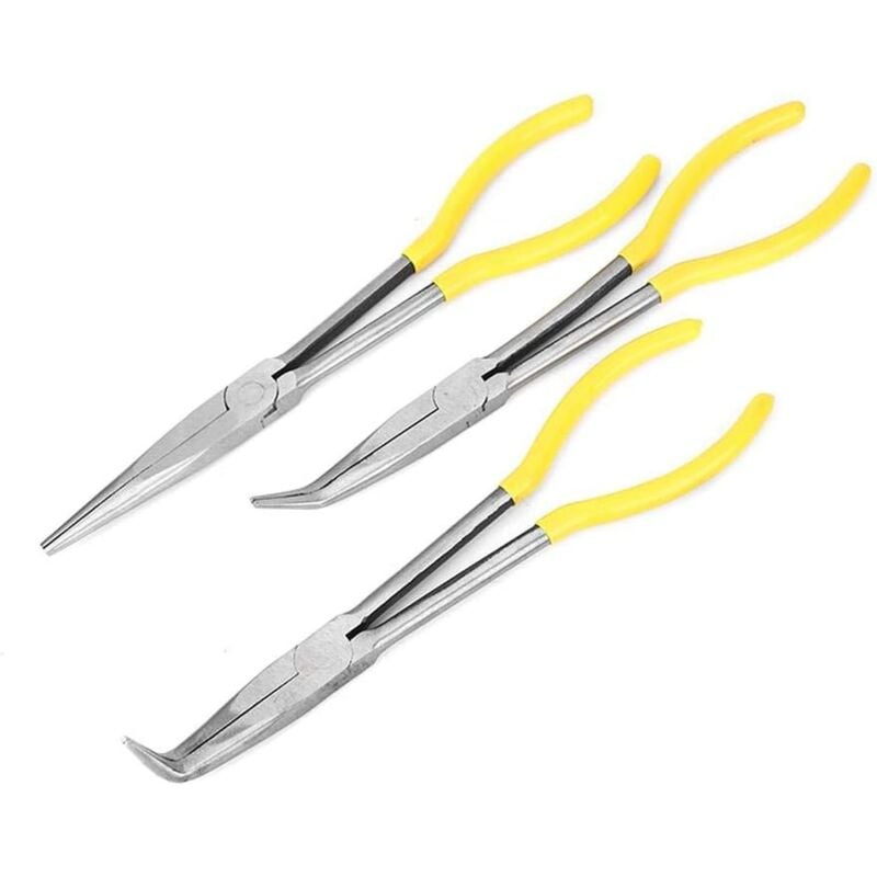 Sollbry 3pcs Pinces à Bec Long en Acier au Carbone Pinces Extra Longues avec Pointe Droite Coudée Pour Électriciens Craft Outil Set