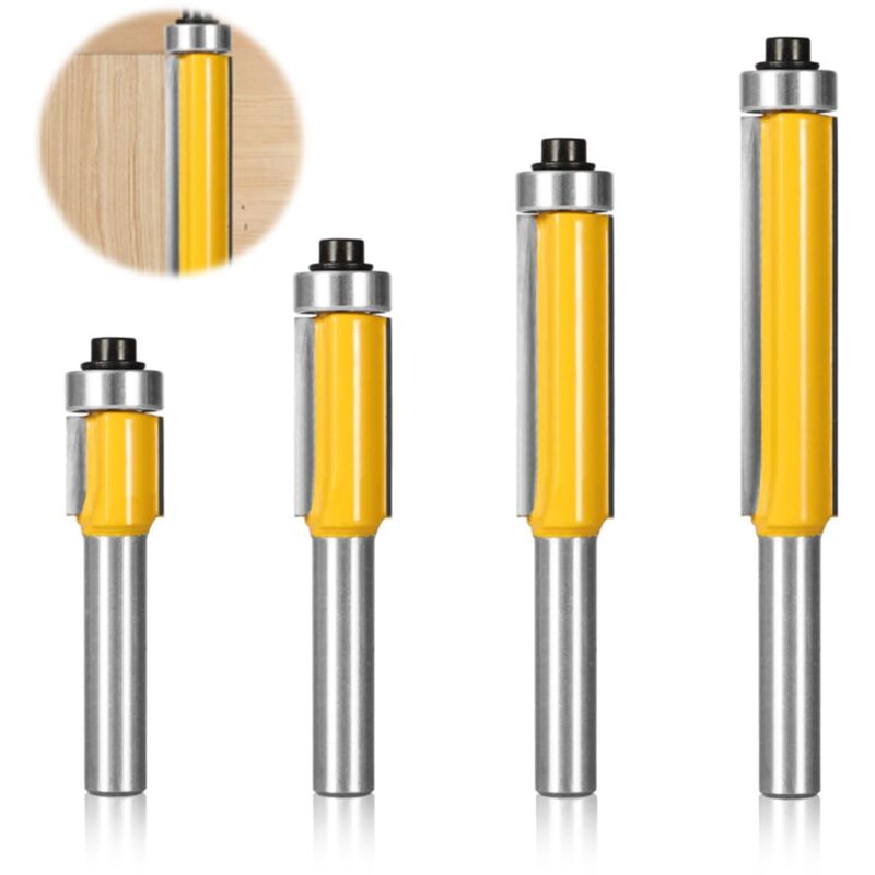 4 brocas de fresado con vástago de 8 mm, con rodamiento superior, para carpintería, corte al ras para bricolaje. - Sollbry