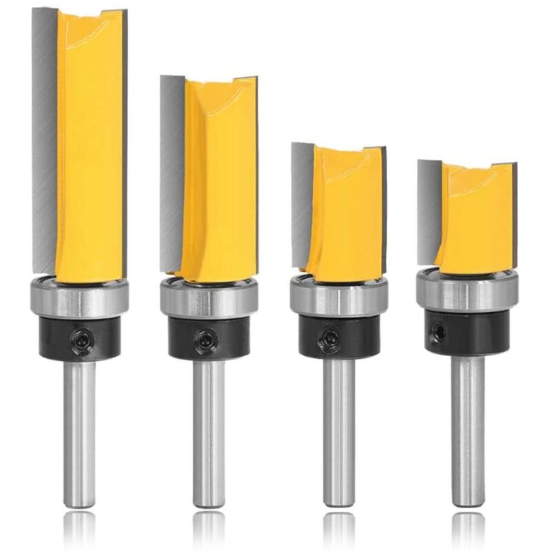 Sollbry - 4 brocas de fresado de 8 mm con vástago recto y rodamiento para carpintería, ideal para fresado y corte de carpintería.