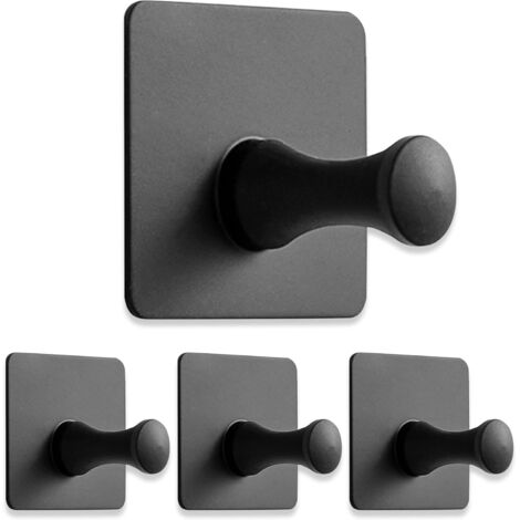 Sollbry 4 ganchos adhesivos de pared de acero inoxidable, para colgar toallas, cocina, techo, pared (negro)