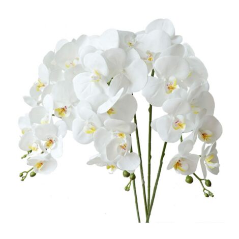 Sollbry 4 hojas artificiales de Phalaenopsis, orquídeas artificiales y tallos para decoración del hogar (blanco)