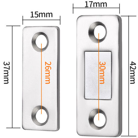 Sollbry 4 juegos de cierres magnéticos muy finos para pegar en muebles, cierres adhesivos magnéticos potentes para puertas corredizas, cajones, ventanas y armarios (42 x 17 mm)