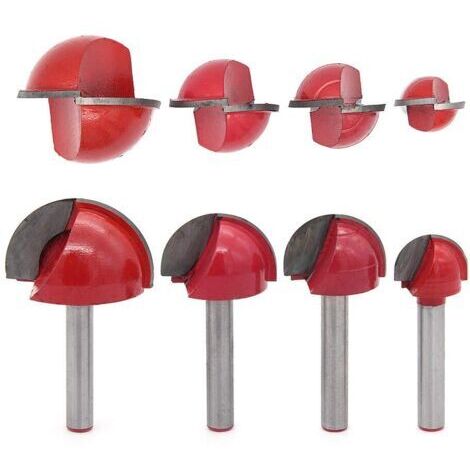 Sollbry 4 Pcs 6mm Tige Routeur Core Box Bits CNC Fraise à Rainure Ronde Outils à Bois 16mm/22mm/25mm/32mm