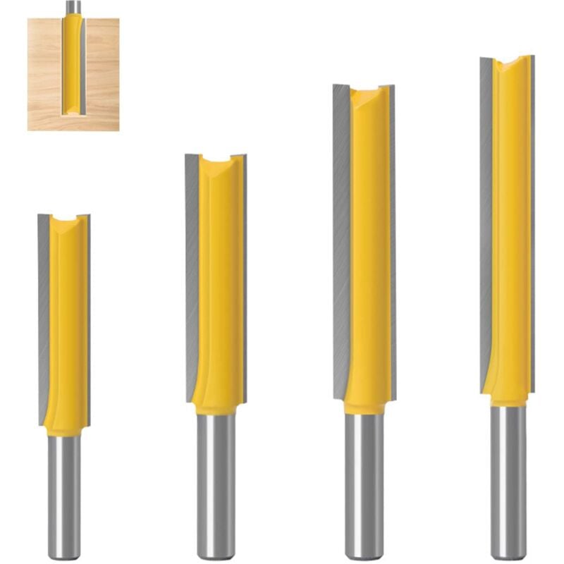 Sollbry - 4 Pièces 8 mm Queue Fraise Defonceuse, Fraise Droite, Fraise à Bois Fraise Extra-longue, Mèches Carbide Router Bits Fraise à Menuiserie,