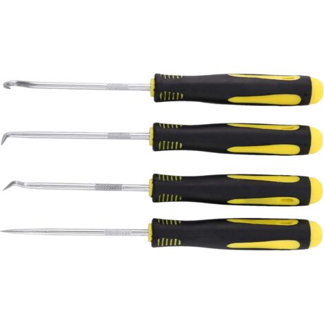 Sollbry 4 pièces grattoir crochet outil ensemble huile joint extracteur caoutchouc joint torique crochet joint joint tournevis main outil de retrait outils noir et jaune