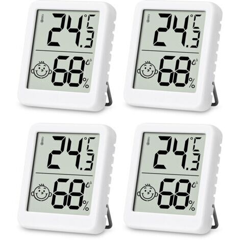 Sollbry 4 pièces Mini Thermomètre Hygromètre Thermometre Interieur,Hygromètre Numérique Thermomètre LCD pour Maison Terrarium Chambre Bébé Bureau - Blanc